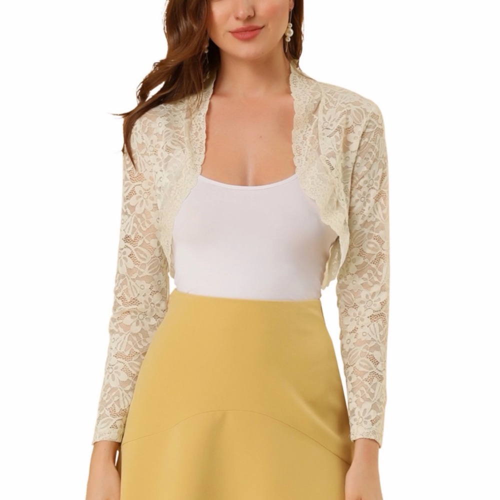 🐣NWT Allegra K Women’s Cream Lace Cropped Dress Cardigan